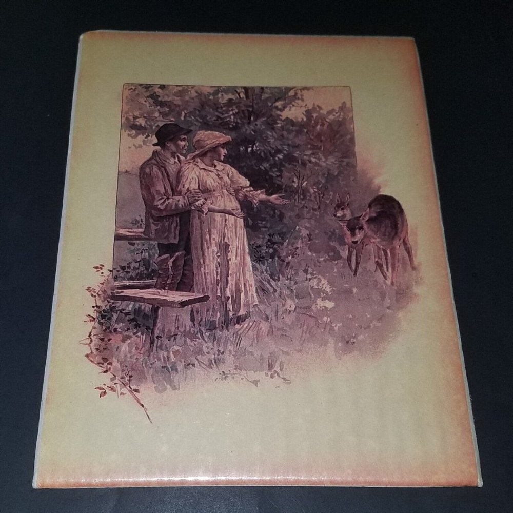 VTG NOS Man Woman Deer Garden Trees Artwork Print Poem Two Love Is Awake Singing